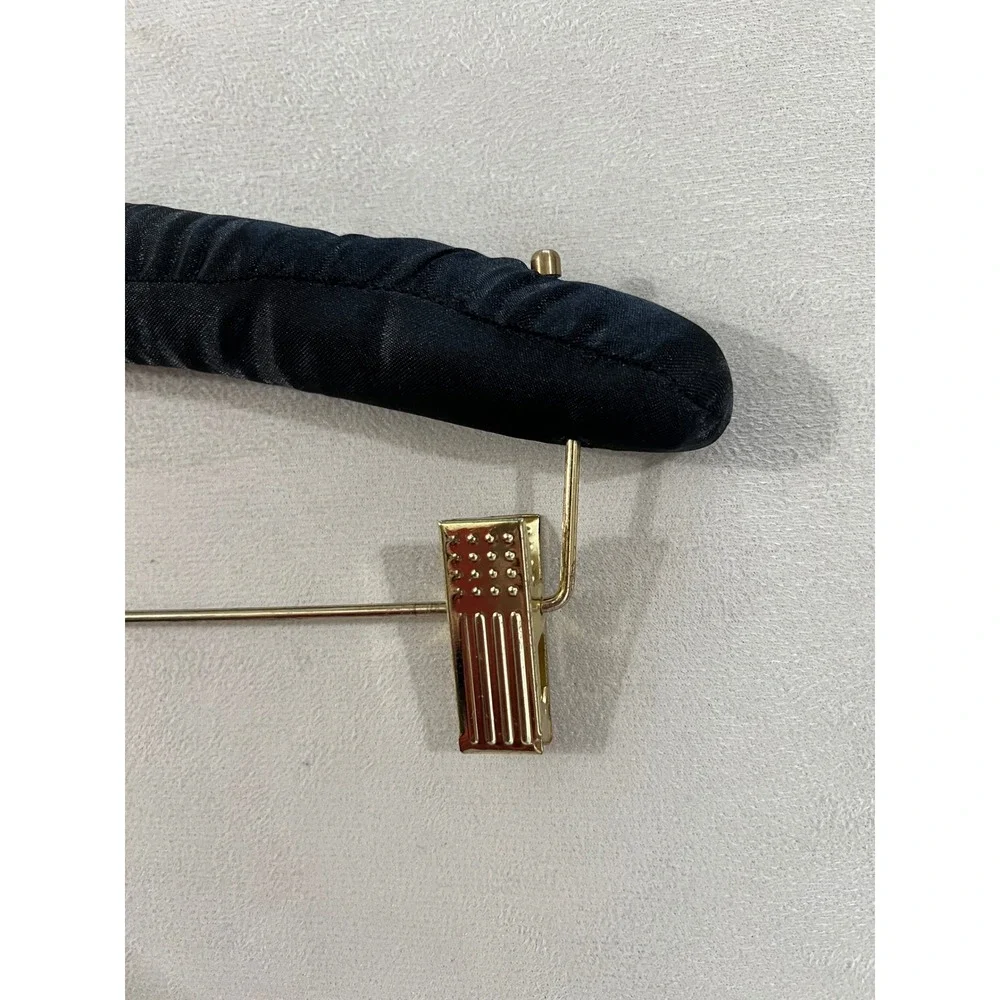 Set of 6 Black Satin Padded Hangers with Gold Clips and Bow Detail